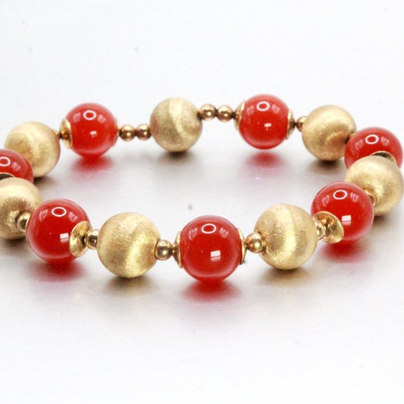 Sterling Silver Vermeil Textured Carnelian Beaded Bracelet - Picture 7 of 7